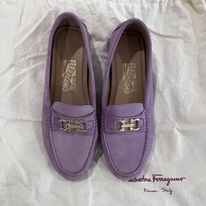 Women’s Salvatore Ferragamo’s lavender suede driver loafers